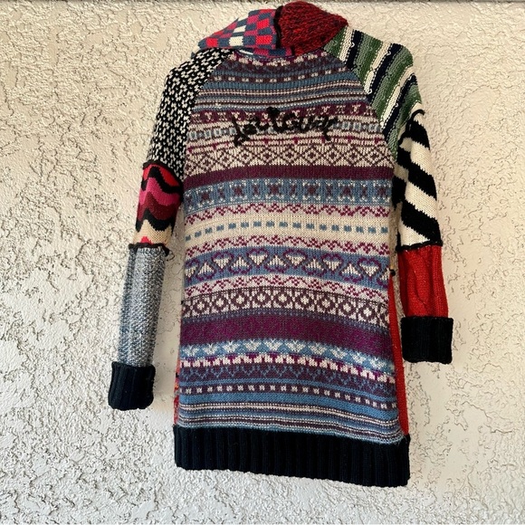 Desigual Sweater Womens  L Chunky Patchwork Zip Asymmetrical - Picture 3 of 6